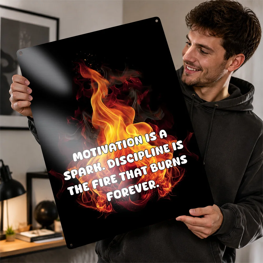 Motivation And Discipline Flame Message Textured Poster Customized Metal Tin Sign Leadership Tribute Wall Art Made For Readers