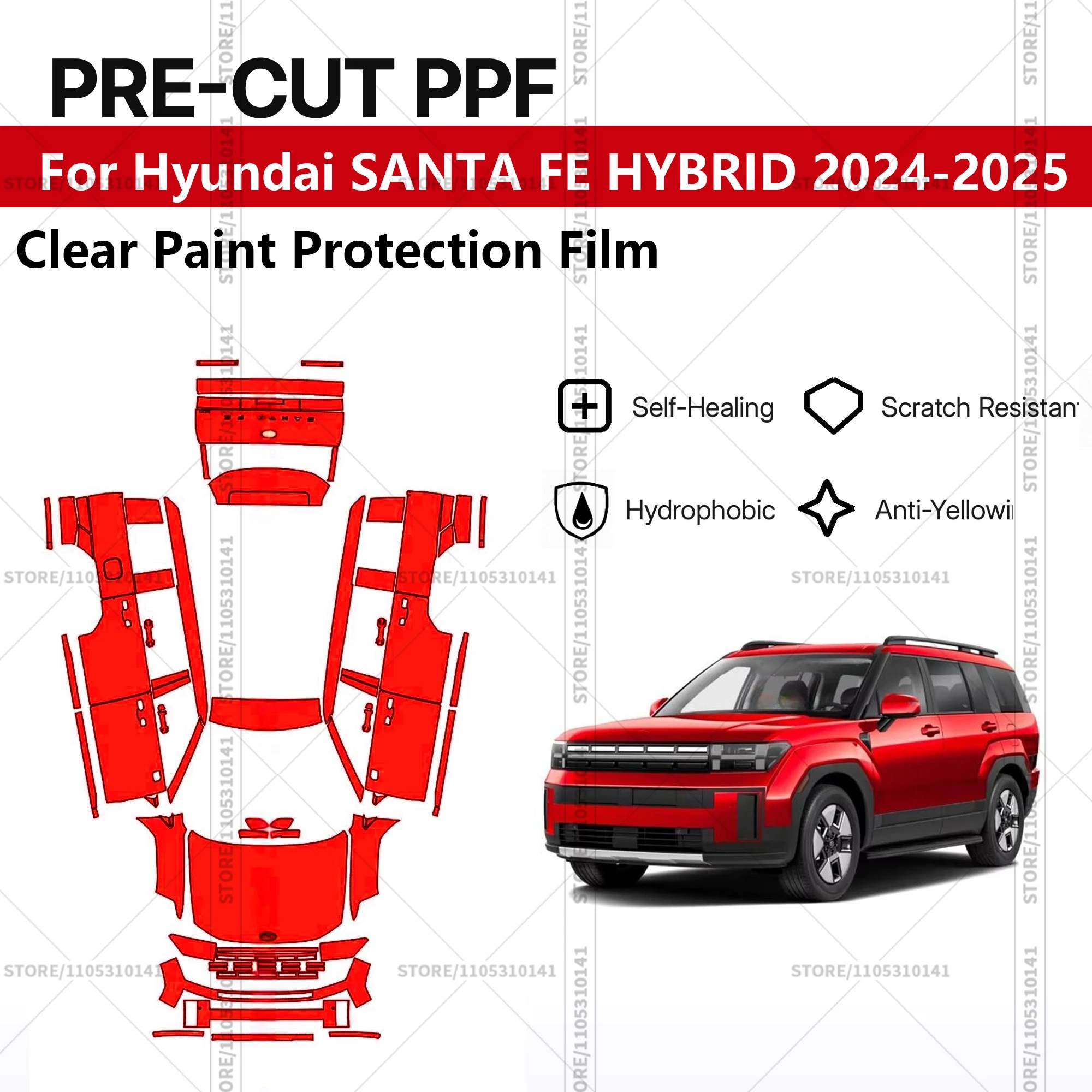

Для Hyundai SANTA FE HYBRID 2024-2025: Предварительно вырезанная прозрачная защитная пленка (PPF) для автомобиля, полный комплект для всего автомобиля