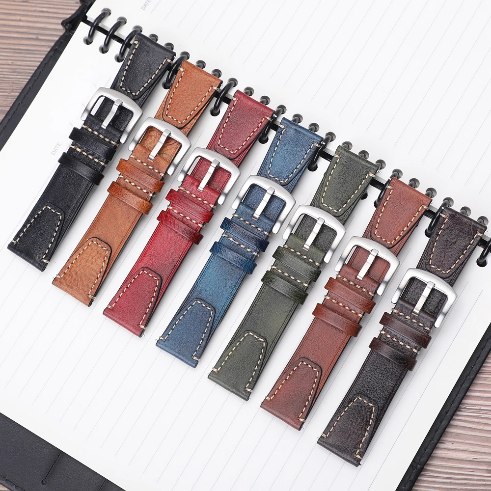 Handmade Vintage Leather Watch Band 18mm 20mm 22mm Quick Release Full Grain Watch Strap for Men Women Wristband Accessories