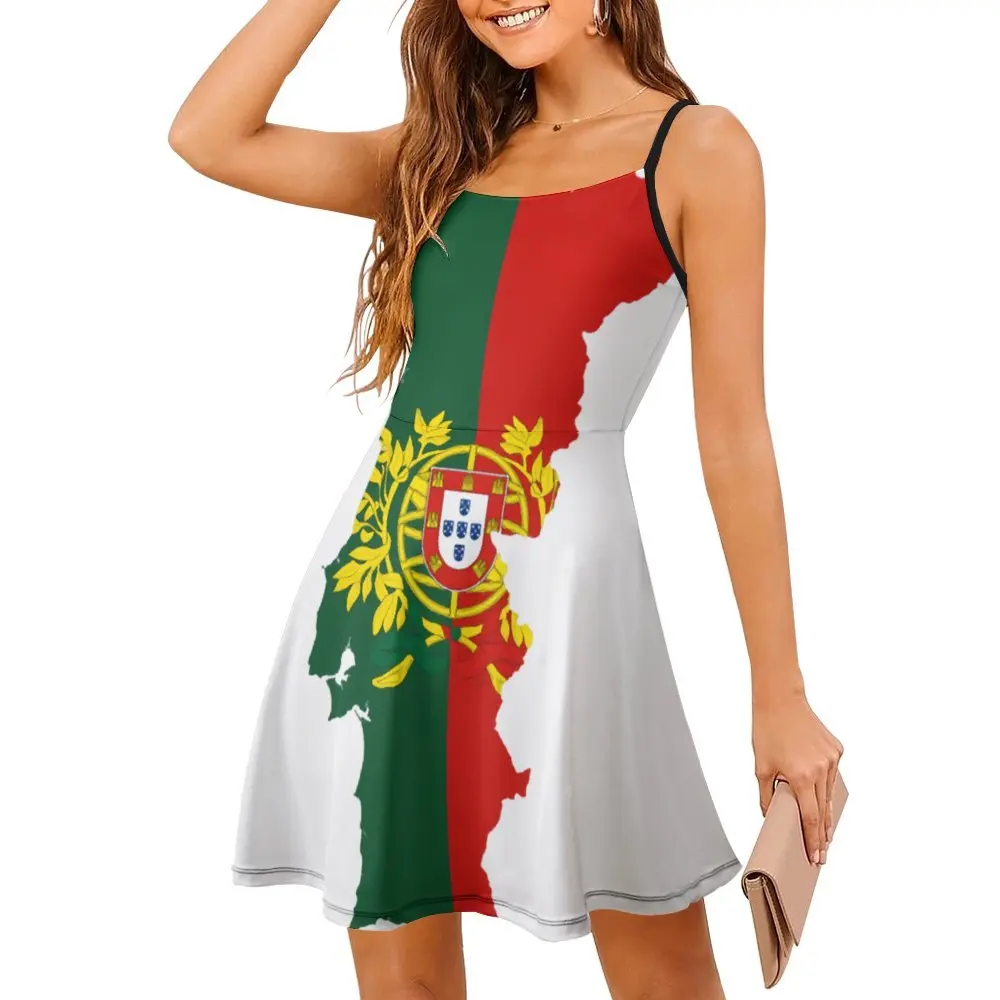 Vestido Sexy con estampado de mapa de la bandera de Portugal para mujer, vestido de tirantes para fiestas Geek, vestido Premium