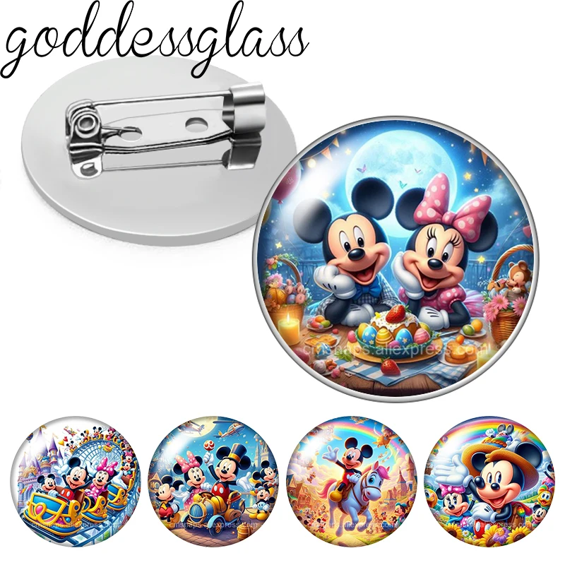 Disney Amusement Park Mickey&Minnie journey Photo Glass cabochon Brooch pinback button Bag Clothes Denim Jeans Lapel Pin