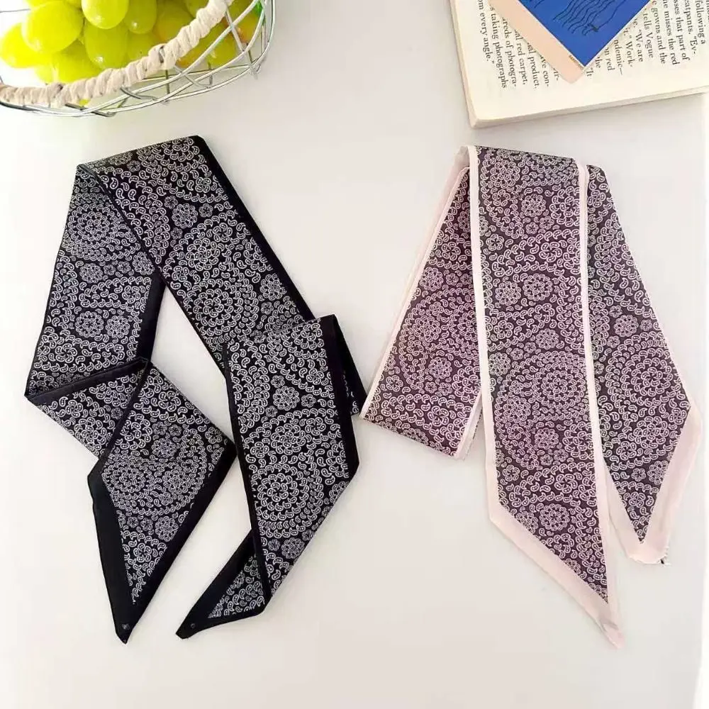 Narrow Long Paisley Patterned Silk Scarf High-end Feel Silk Material Geometric Floral Scarf Versatile Satin Neck Strap Headwear