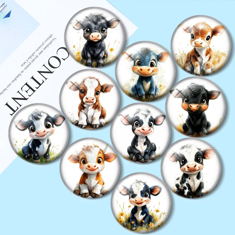 

Cartoon Cow 10pcs 12mm/18mm/20mm/25mm Round photo glass cabochon demo flat back Making findings