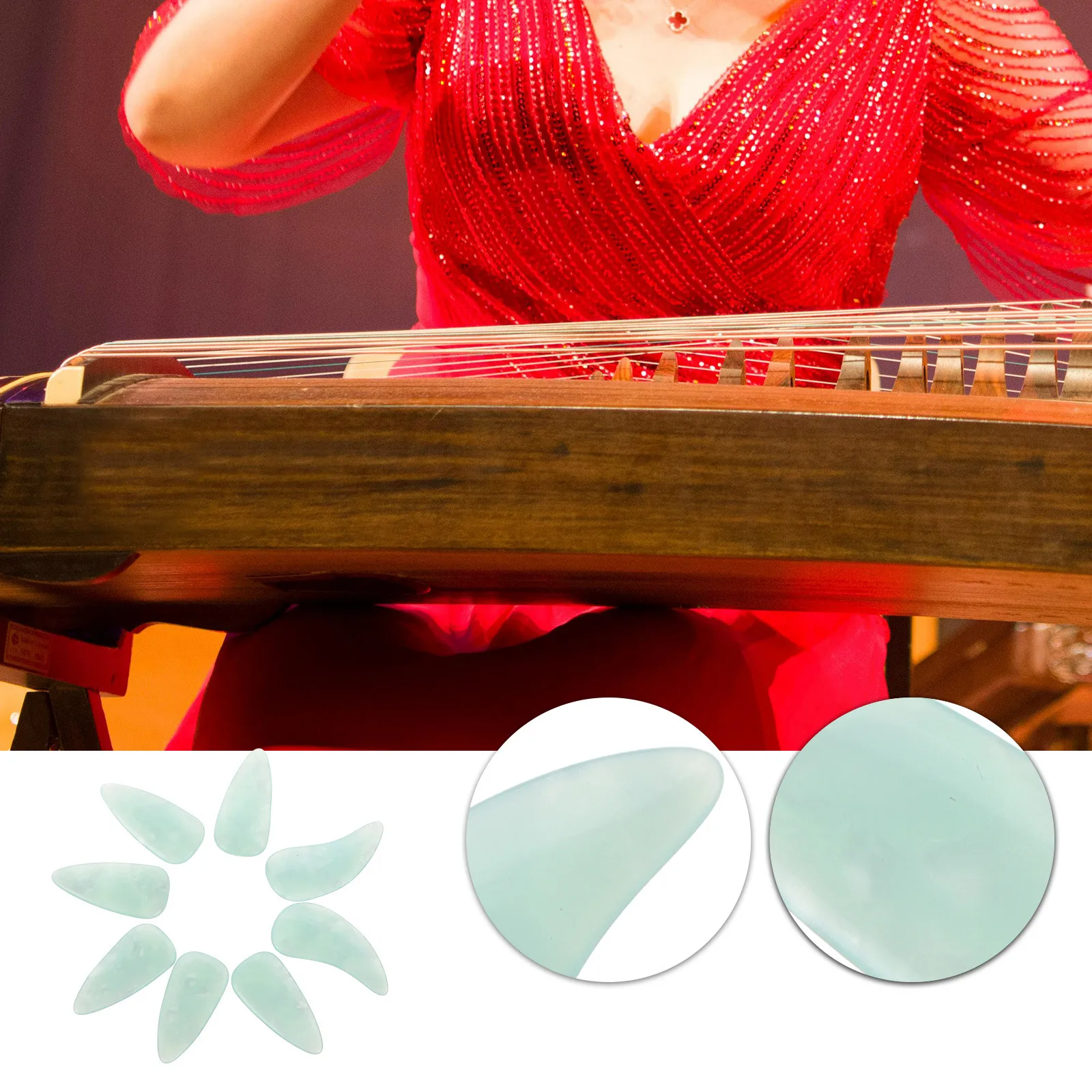 8pcs Guzheng Finger Picks Resin Curved Nails Medium Size Light Green For Zither Practice Performance Chinese Musical Instrument