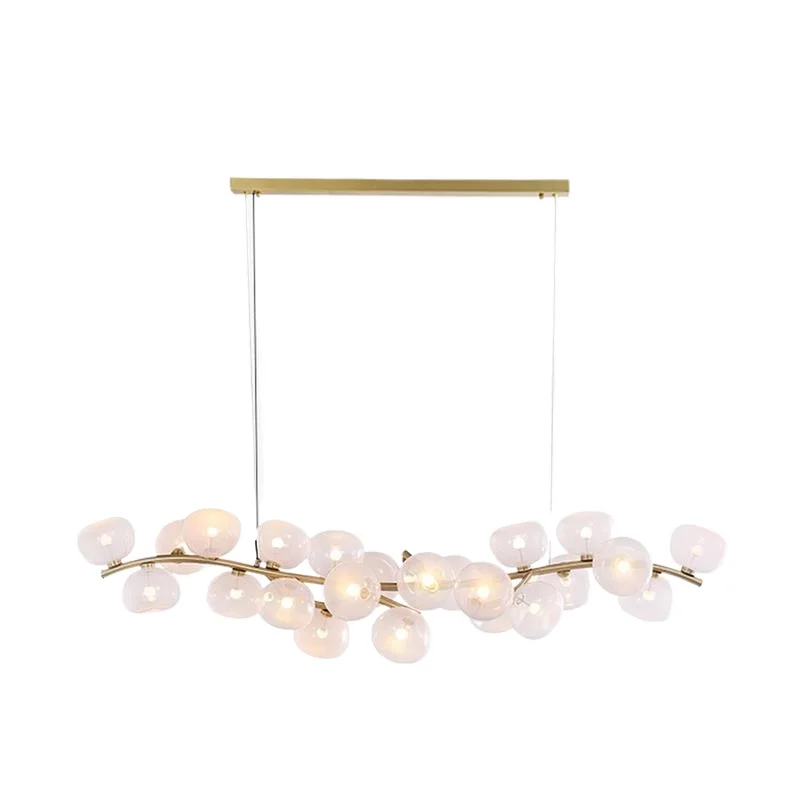 

Plum pollen restaurant chandelier Italian light luxury all-copper design long strip lamp glass ball creativity