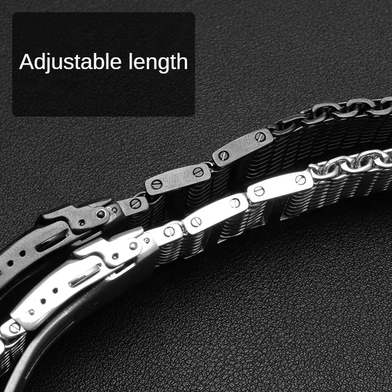 Universal Brands Flat Straight Mouth Solid Steel Watch Strap With 20/22/24mm Cool Shark Stainless Steel Mesh Chain