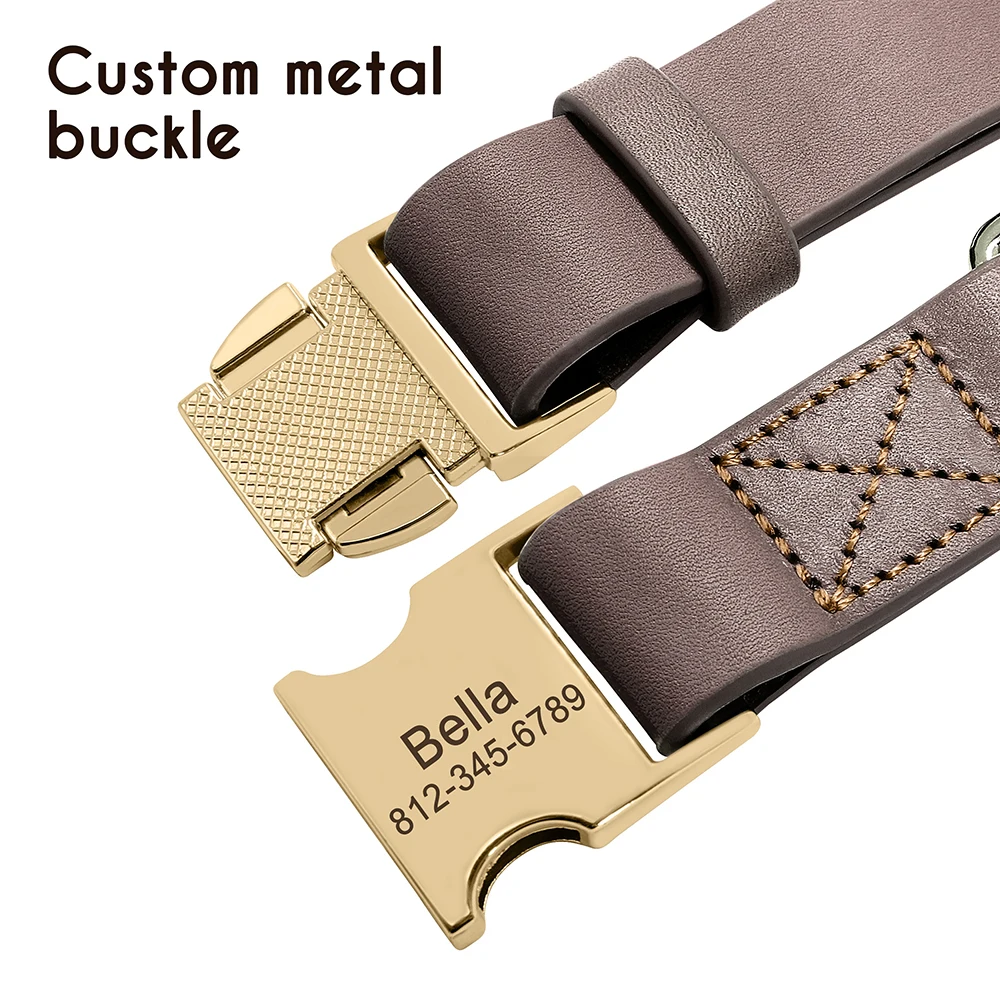 Personalized Leather Dog ID Collar Customized Genuine Leather Dogs Collars Pet Buckle Collar for Small Medium Large Dogs Pitbull