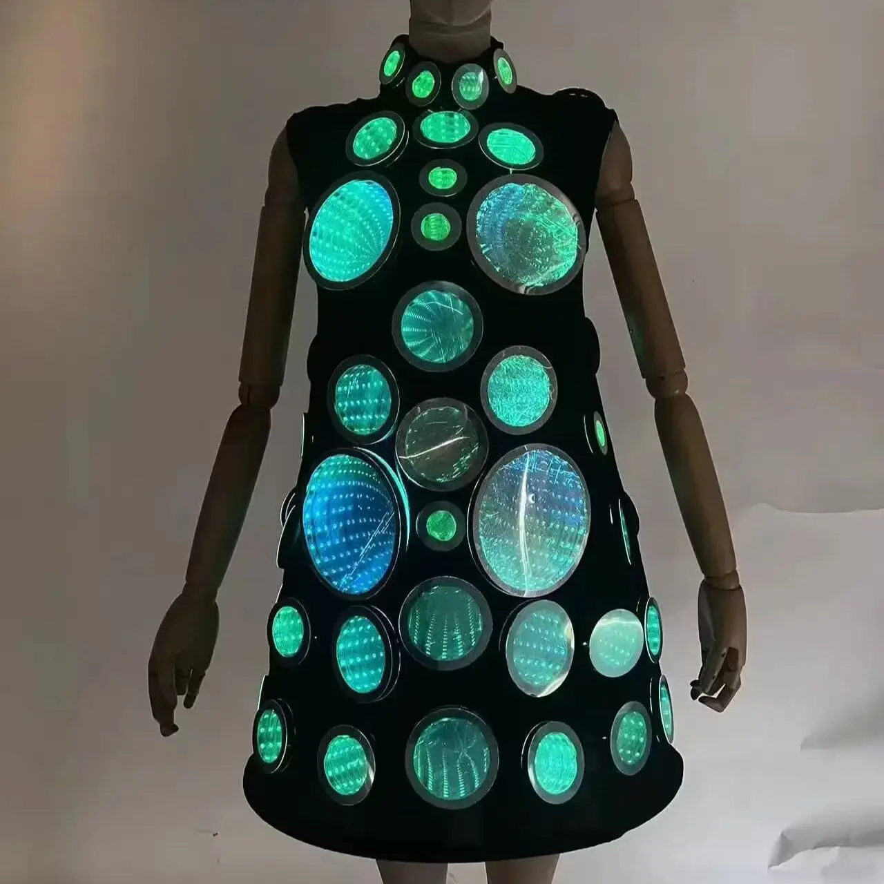 Full Color Pixel LED Costume Mirror Light Up Christmas Party Dance Show Glowing  Lights Dress Festival Outfit