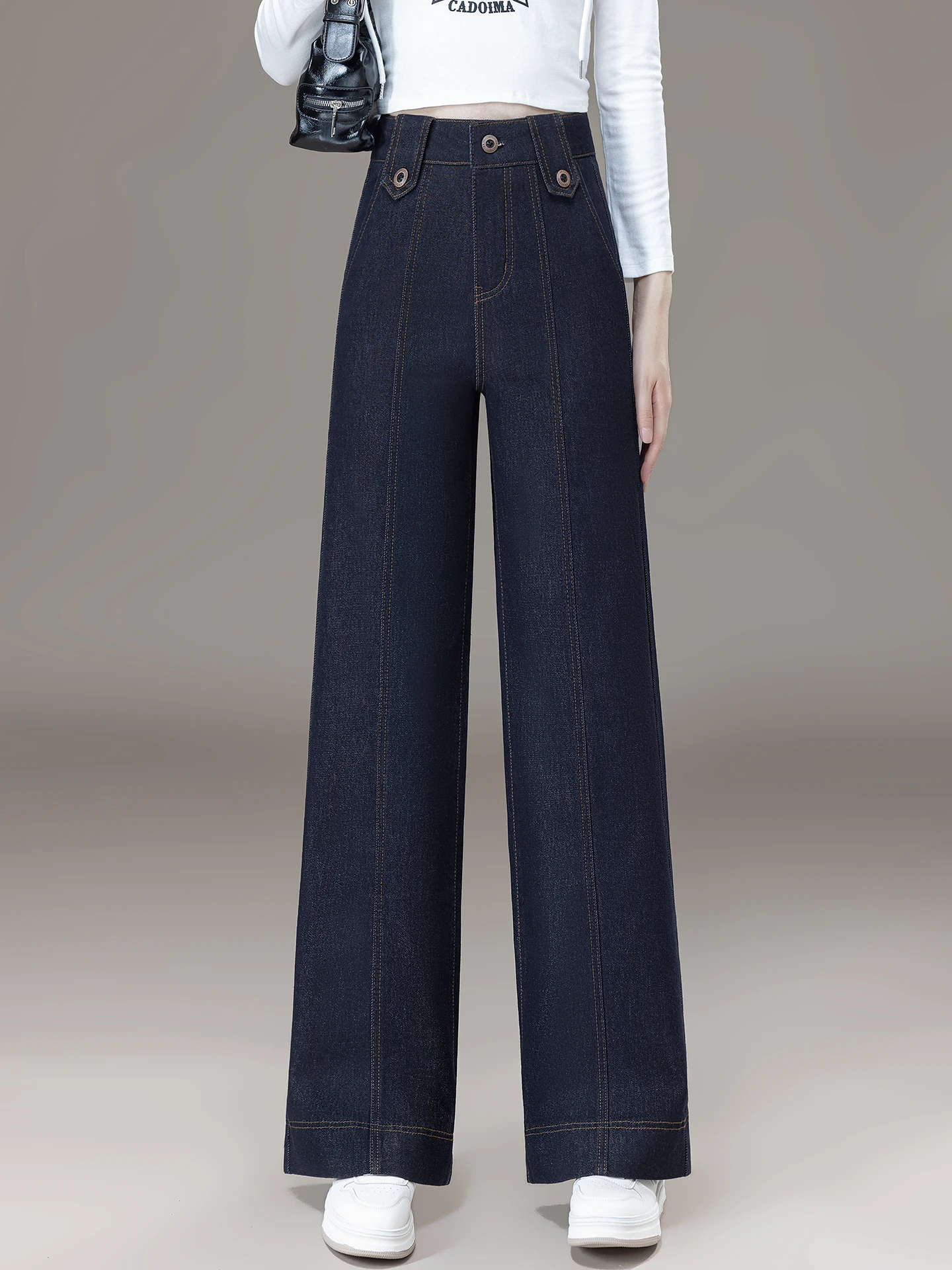 

High Waist Straight Leg Denim Jeans Women's Spring Autumn Slim Fit Narrow Version Wide Leg Pants Elegant Style