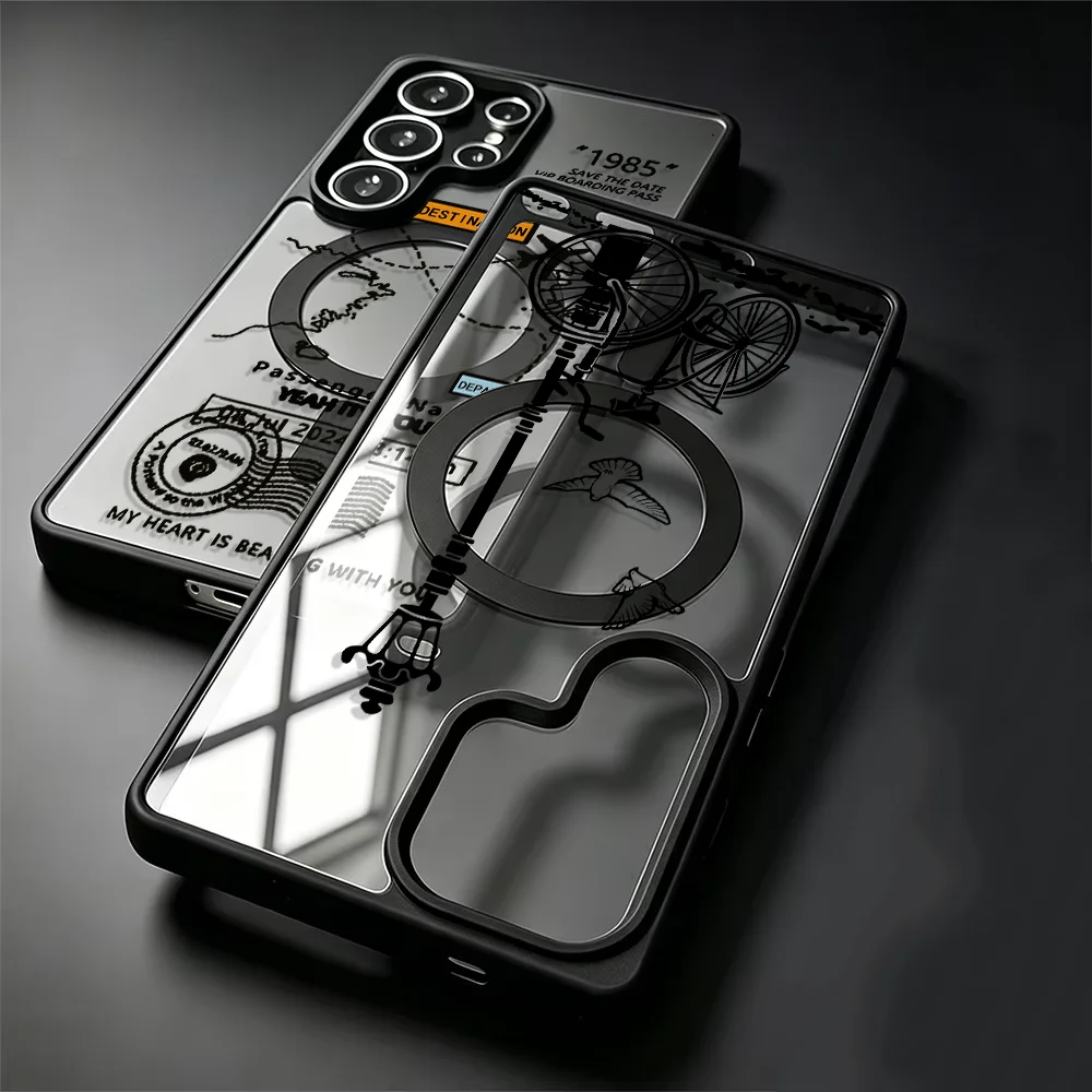 Simplified Travel Map Back Phone Cover Magsafe Case for Samsung Galaxy S26 Ultra S25 Plus S26+ S24+ S24 FE S25+ S22+ S23+ S23