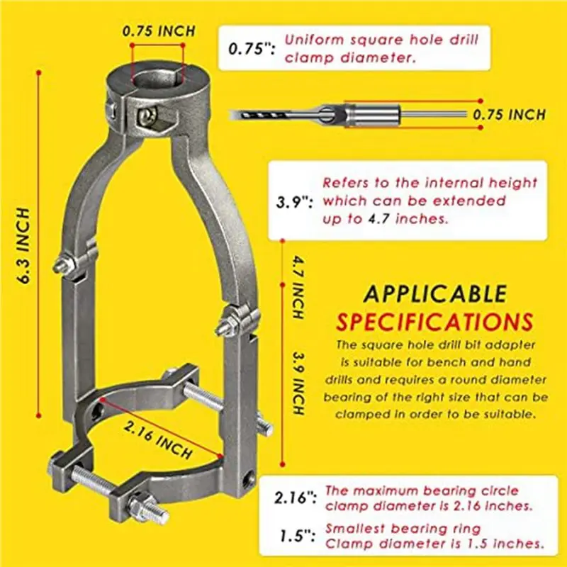 AT05-2X Square Hole Drill Bit Adapter For Installation And Disassembly -Mortising Attachment For Drill Press