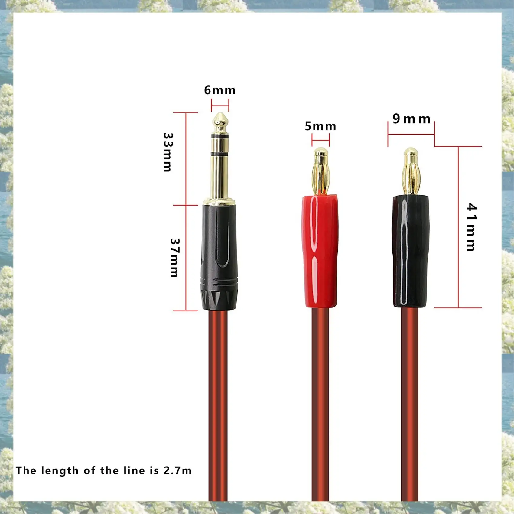 New-6.35Mm 1/4 TRS To Banana Plug Speaker Cable, 6.35Mm 3 Pole Speaker Cable With 4Mm Banana Plug 2Pcs OFC Hifi Speaker Wire