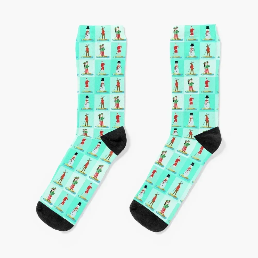 

Paddleboard Christmas Funny Paddleboarding Snowmen Reindeer Elves Santa Claus Socks cycling custom basketball Socks Girl Men's