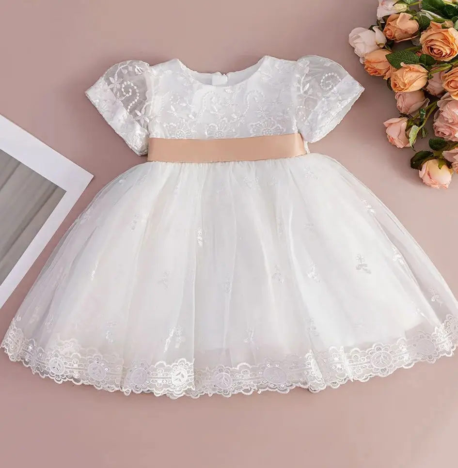 Princess Dress for Baby Girl Birthday Party White Wedding Dress Kid's Occasion Wear Girls' White Clothes