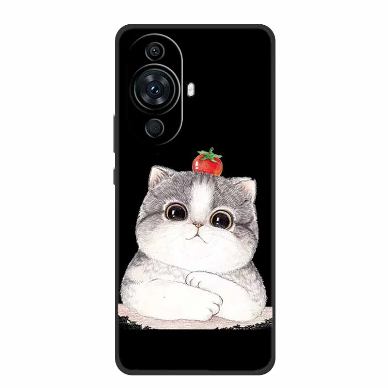 Funda For Huawei Nova 12s Case Cute Cartoon Cat Black Silicone Soft Back Cover Case For Huawei Nova 12s Case Nova12s 12 s Coque