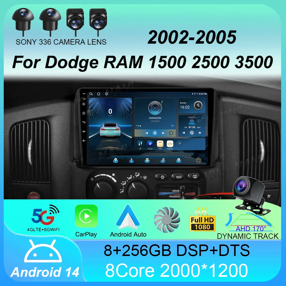 Car Radio Android 14 For Dodge RAM 1500 2500 3500 2002 - 2005 GPS Carplay Multimedia Player Navigation Stereo Auto DSP Head Unit