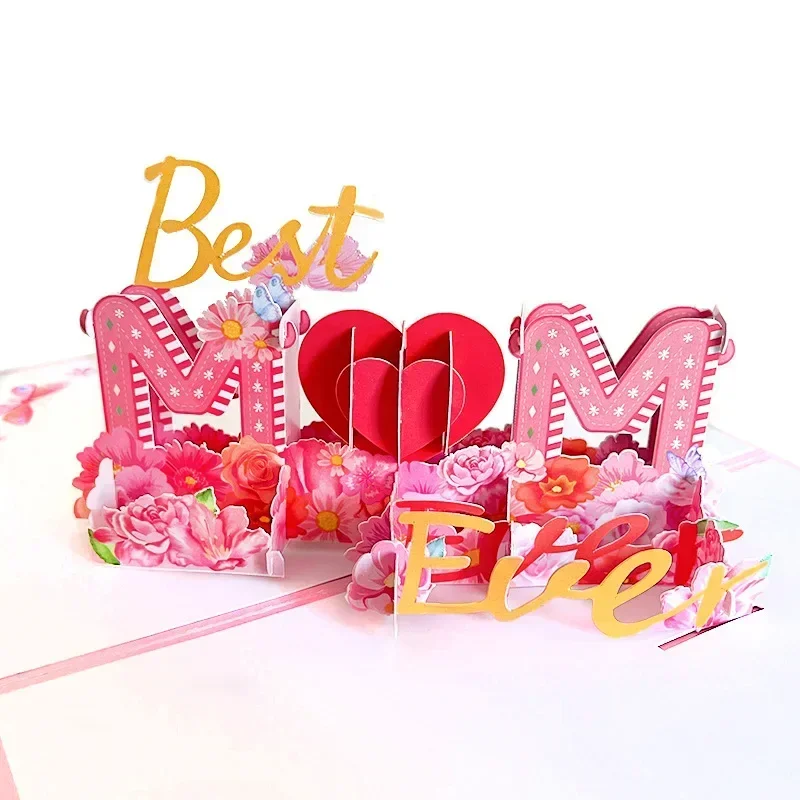 2025 Mother's Day Card 3D Pop-Up Greeting Cards Best Mom Forever Card for Mom Birthday Gifts Happy Mothers Day Love Mom Card