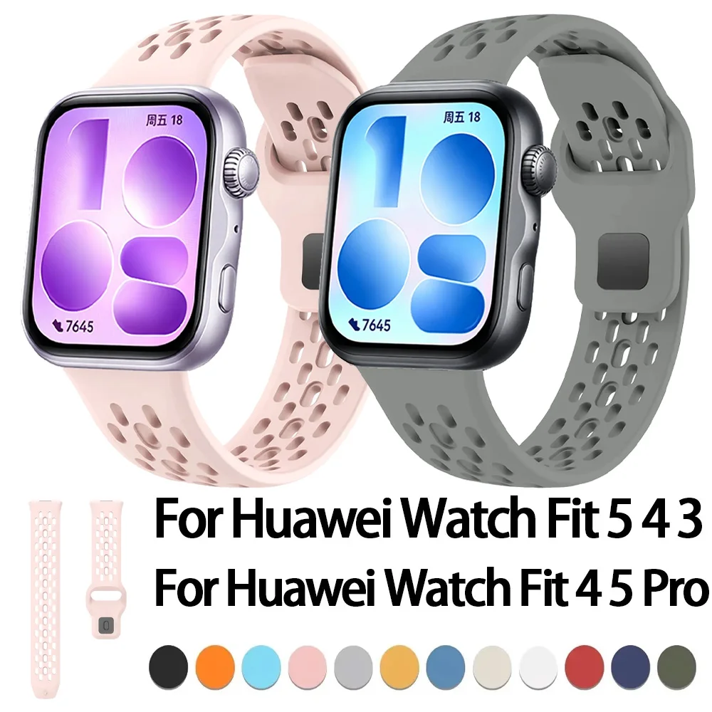 Weiches Silikonarmband für Huawei Watch Fit 5/4/3, atmungsaktives Armband, bequemes Armband für Huawei Watch Fit 4/5 Pro