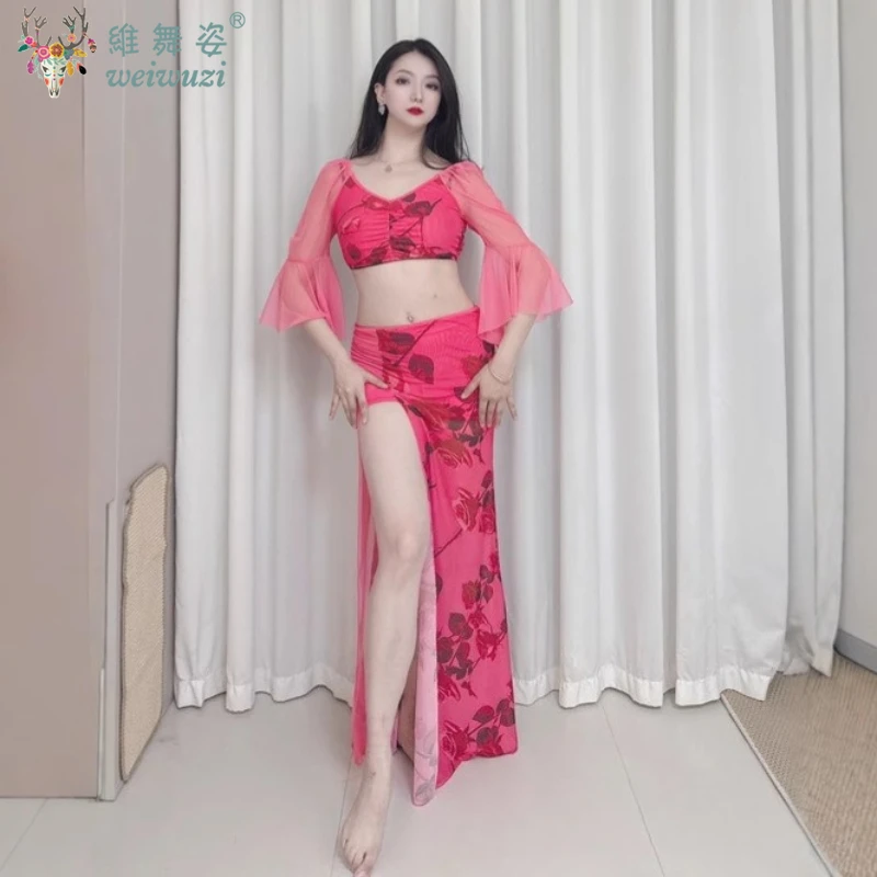 

Women Adult Costumes Horn Long Sleeve Oriental Dance Dress Sparkle Rhinestone Shine Skirt Sexy Side Split Carnival Fantasy New