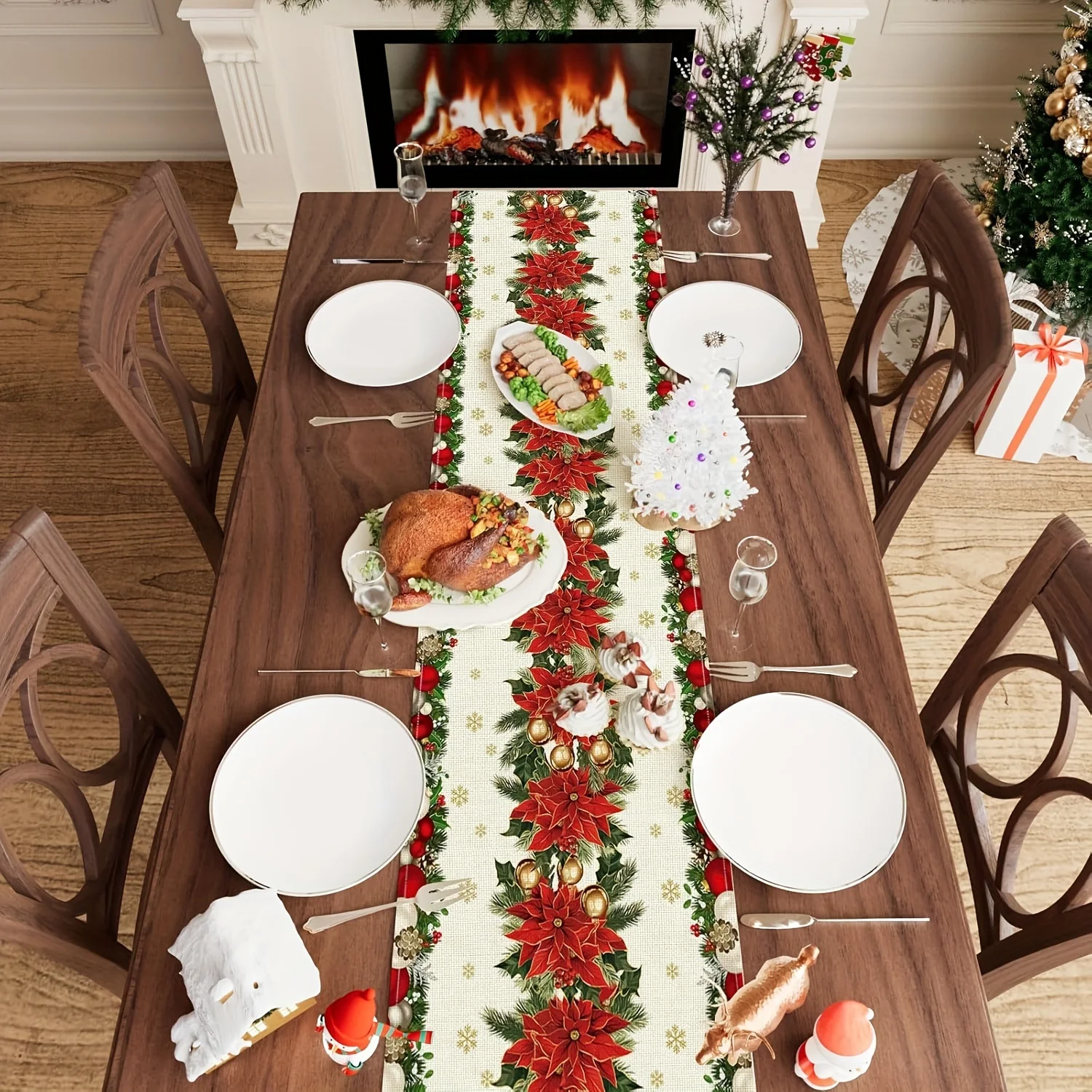 1個入り マルチサイズ 冬の花柄テーブルランナー、雪の結晶模 - Christmas Table Runner のレビューと価格