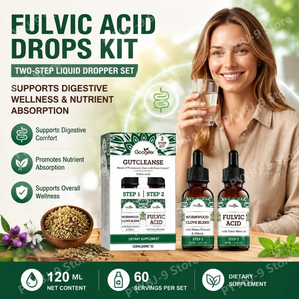 Googeer Fulvic Acid Drops Kit with Wormwood Clove Supports Digestive Comfort Promotes Nutrient Absorption 120ml 60 Serving Adult