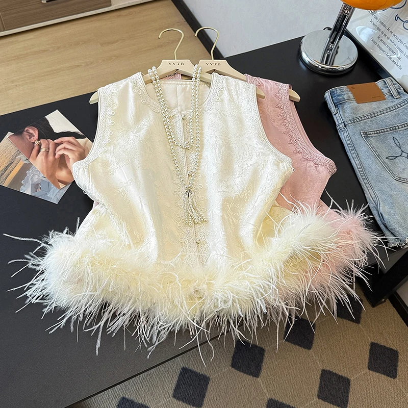 

Осень-зима, жилет из страусиных перьев, топ-бот, комплект из двух предметов, женская модная верхняя одежда, национальная одежда для поездок на работу, Thiened irt