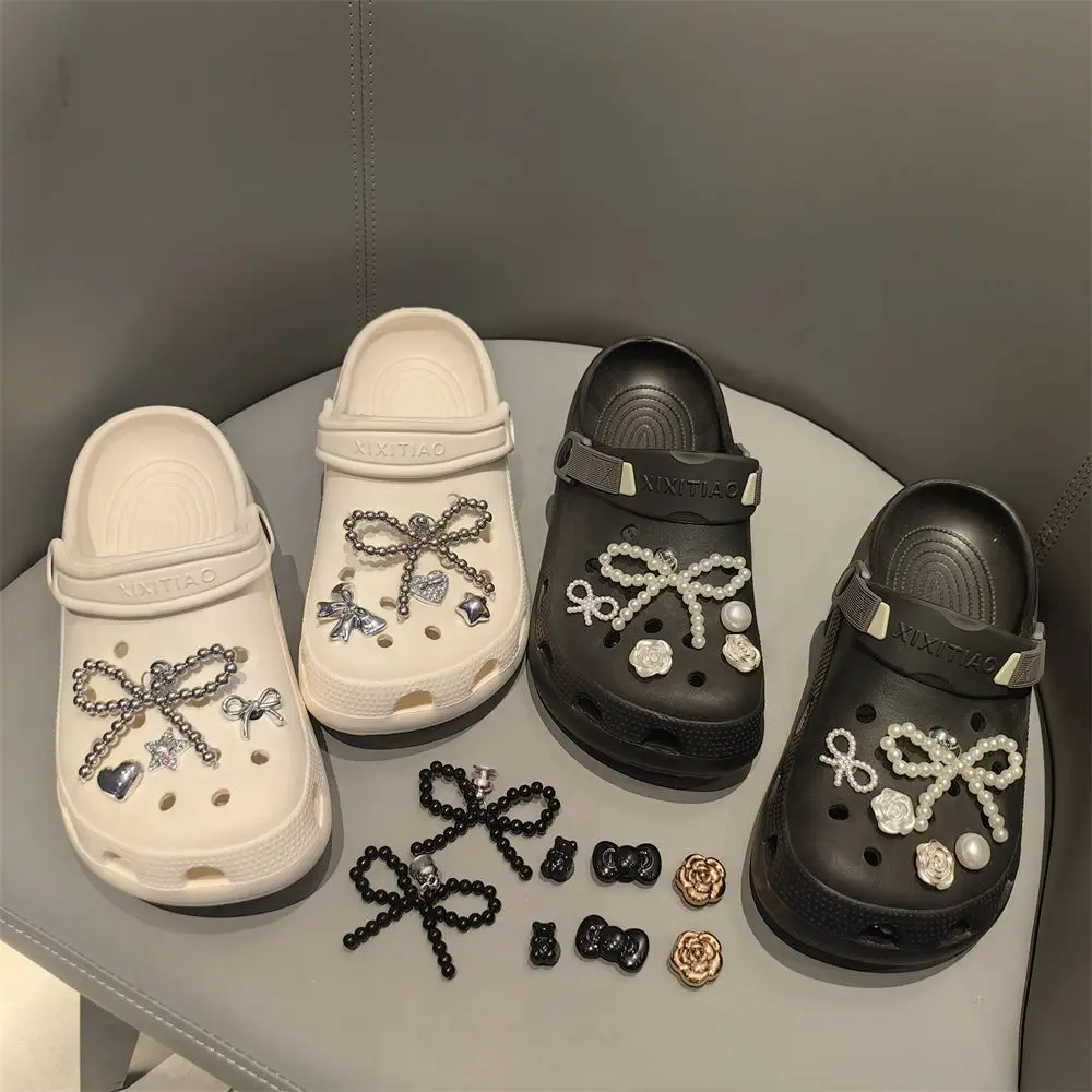 10Pcs Pearl Bowknot Flower Beach Shoe Charms Detachable DIY Shoe Decorations Clip Buckle Perforated Shoes Accessories