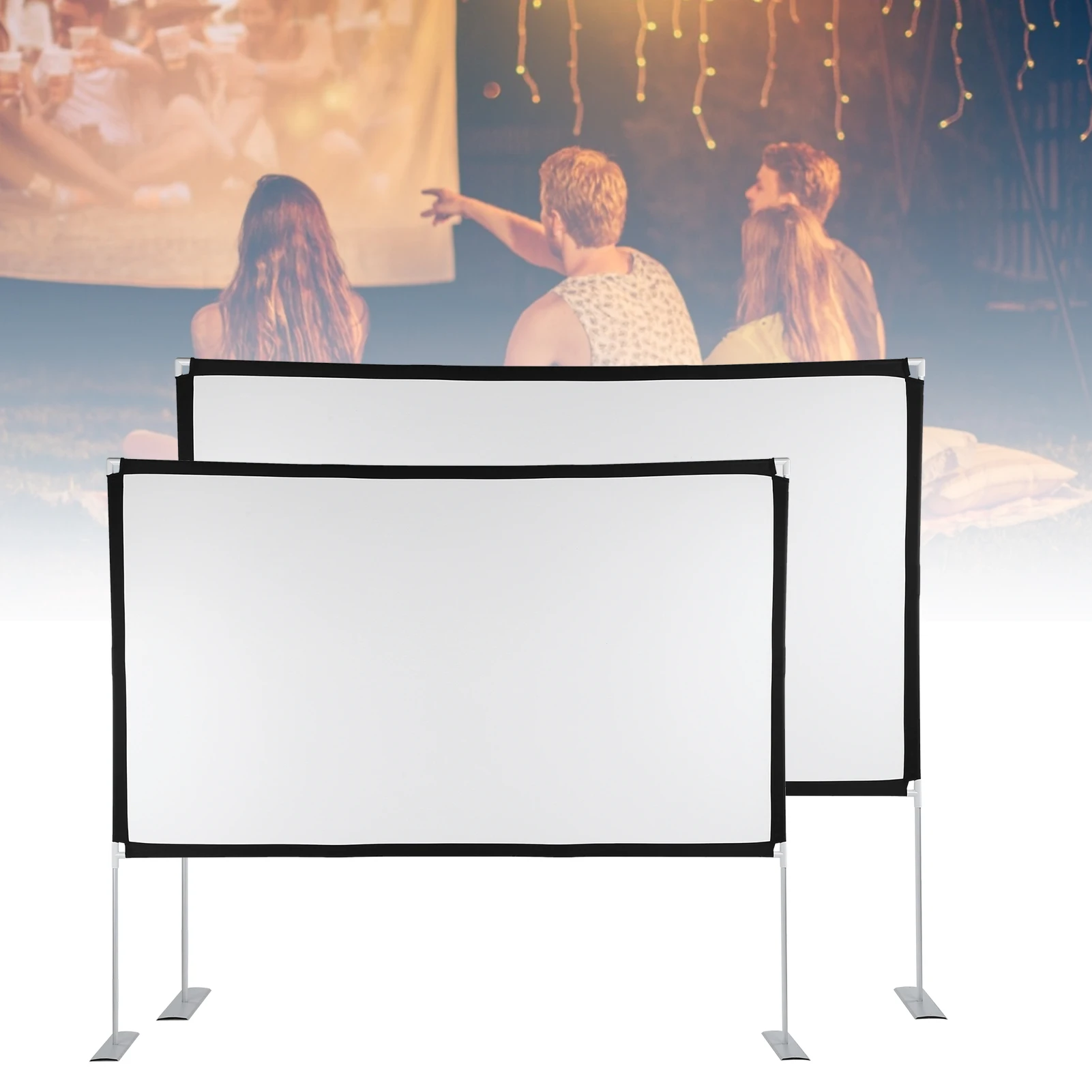 Portable Projection Screen 4K HD 16:9 Foldable Rear Front Projection Curtain Wrinkle  W/Stand
