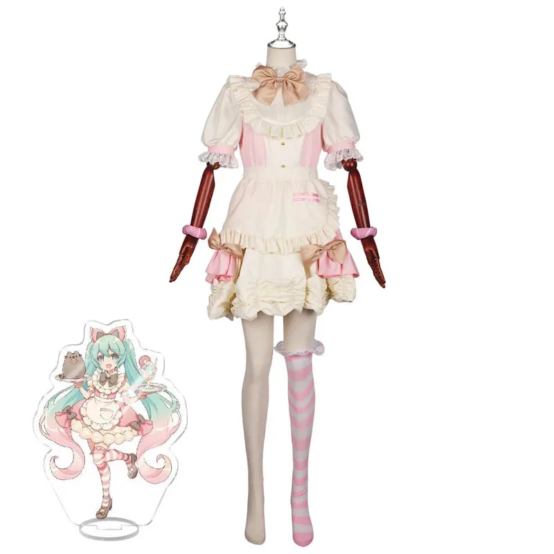 جديد 2025 فوكالويد ميكو الحلو القط الأذن المئزر فستان موحد ملابس أنيمي تأثيري لطيف فتاة خادمة تنورة مجموعة مع الأزرق-الرمادي ★ ★ ★   جيه.
