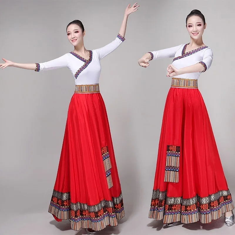 Chinese Traditional Costume Stage Dance Wear Folk Costume Performance Festival Tibetan Outfit Long Skirt For Women Dancing 12647