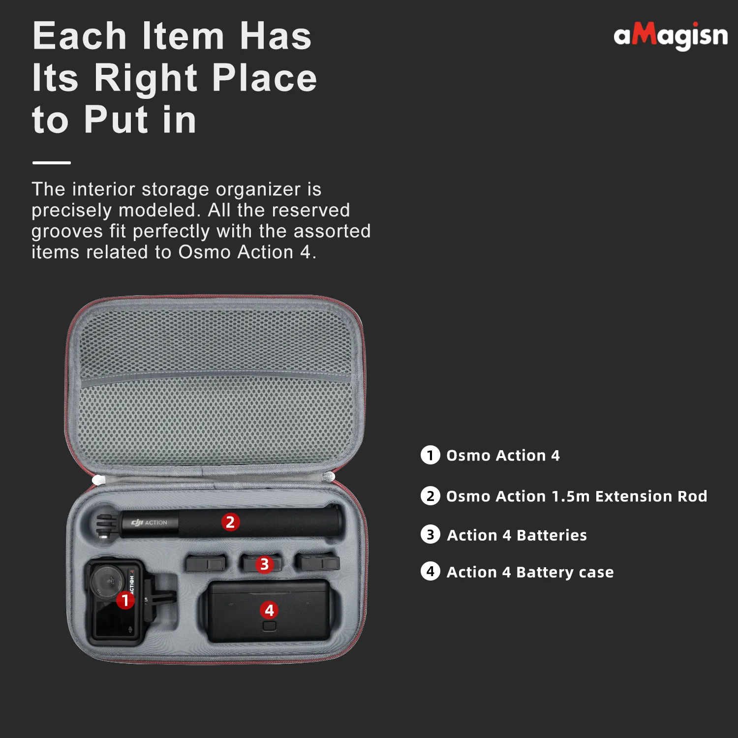 حقيبة حمل aMagisn لـ DJI Osmo Action 5 Pro، حقيبة سفر محمولة متوافقة مع ملحقات Action 5 Pro / 4 Adventure Combo