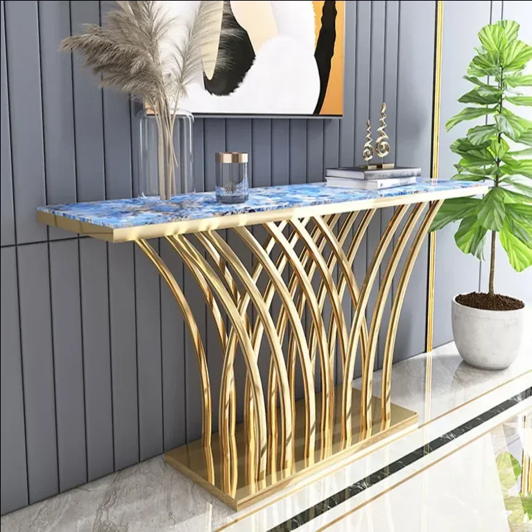 Light Luxury Style Hallway Table Hot Sale Marble Stainless Steel Hall Table Wholesale Mid Century Vintage Entry Table