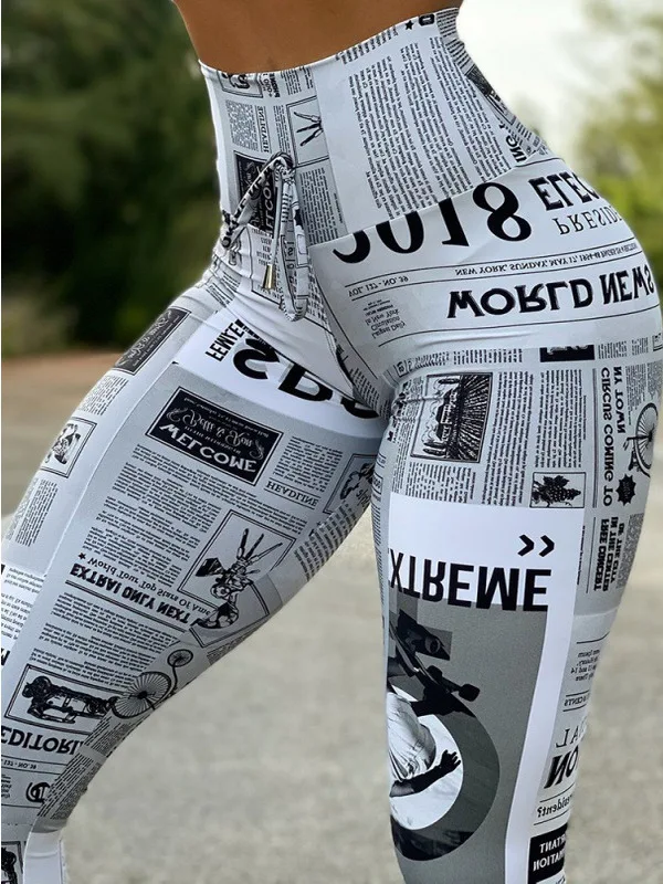 

Fitn Sports Slimming Leggings Casual Nine-Piece Pants Elastic Waist Printed Pattern Regular Thin for Women