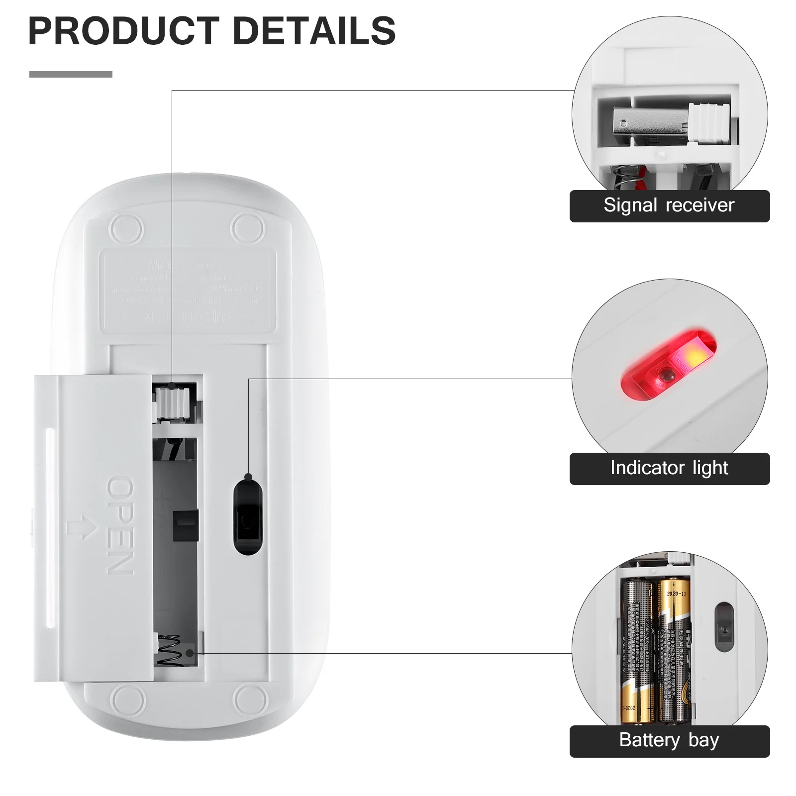 Ultra sottile sottile mini mouse ottico wireless da 2,4 GHz ricevitore portatile 3 livelli Dpi clic silenzioso per computer PC portatile bianco