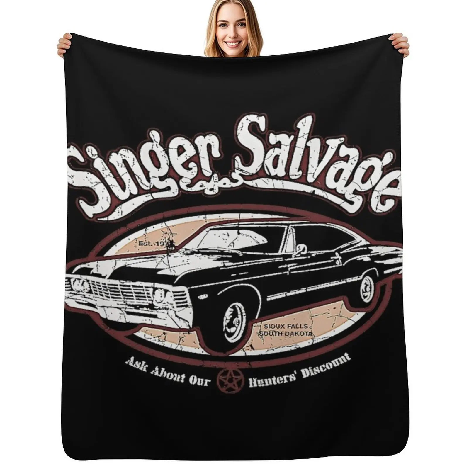 Supernatural Impala Singer Salvage SPN T-Shirt Throw Blanket Flannel Fabric Soft Beds Sofas blankets and throws Blankets