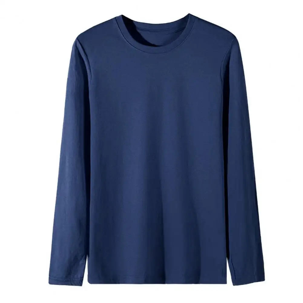 Men Long Sleeve T-Shirt Crew Neck Loose Fit Cotton Base Shirt Solid Color Casual Tee Shirt for Spring Autumn Casual Wear