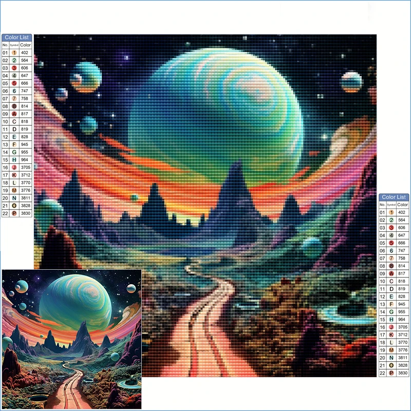 

Psychedelic Landscape Diamond Painting Kits New Arrivals Colorful Planets, Mountains, And Rivers Jewelry Cross Stitch Productos