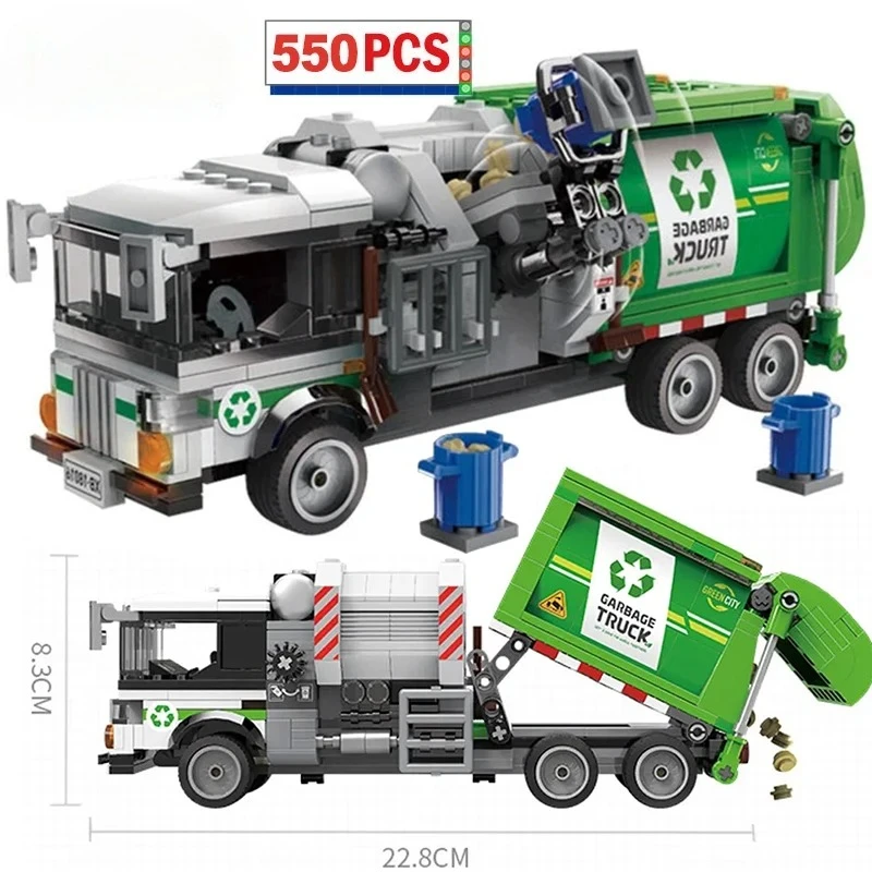 

new City Sanitation Garbage Truck Vehicle Model Building Blocks Cleaning Car Assemble Bricks Toys For Kids Christmas Gifts Toys