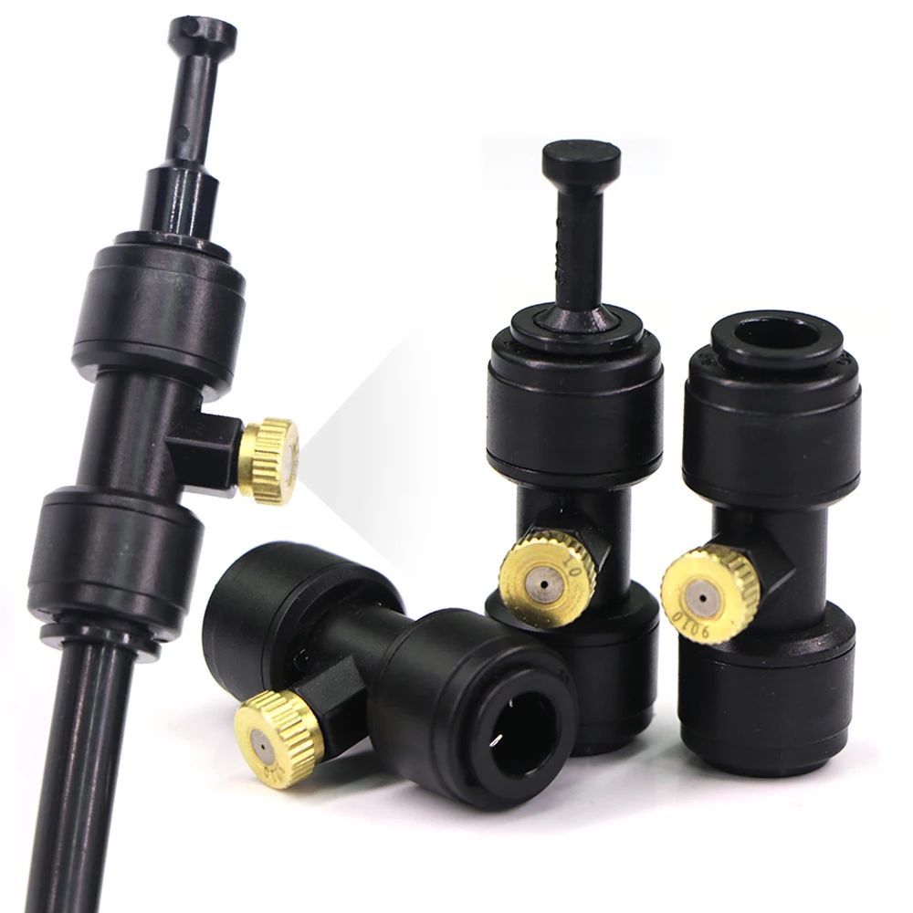 0.1-1mm Brass Spray Nozzle W/Tee Quick Connecotor for Garden Patio OD-8mm PE Hose Misting Cooling System Fog Sprinklers Atomizer