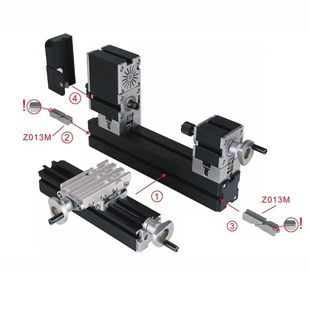 60W Miniature Metal Lathe 50mm Center Electroplated Heighten Mini DIY Lathe for Processing Aluminum,Wood, Plastic Materials