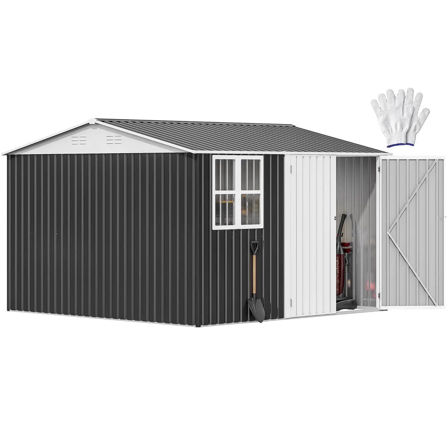 10x10ft Waterproof Metal Outdoor Storage Shed with Windows Lockable Sloped Roof for Garden Backyard Tool Bike Pet, Customized