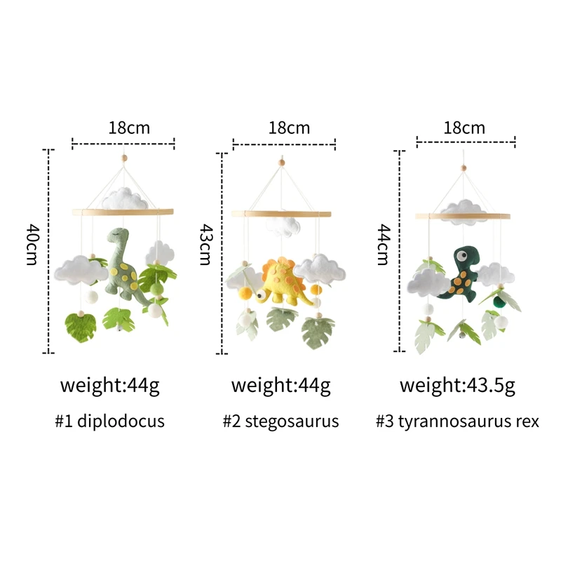 Feltro dinosauro in legno Mobile letto musicale campana appeso giocattolo bambino sonaglio giocattoli 0-12 mesi neonato culla staffe regalo