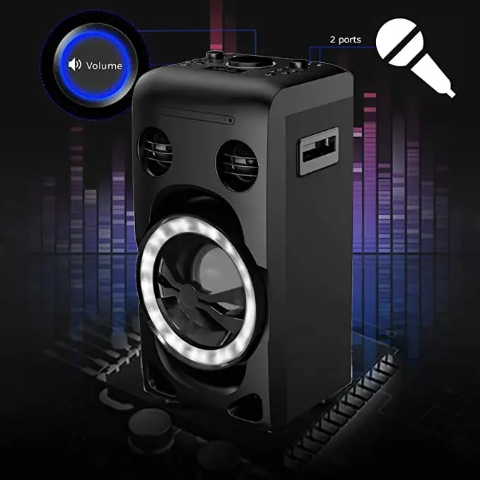 Caixa De Som De Karaoke Portátil Com Mudando Luz LED, DJ Audio Player, Alto-falante, 6.5"