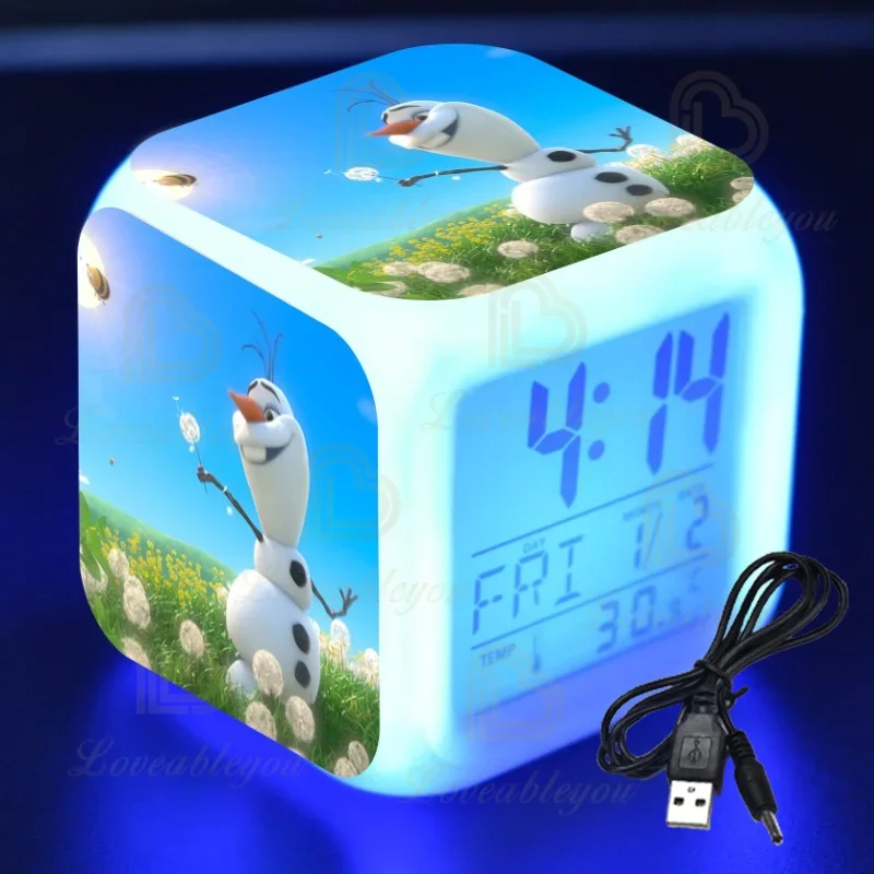 Olaf Frozen Alarm Clock LED Children\'s Colorful Awakening Clock Anna Disney Animation Gift Desktop Decoration Birthday Gifts