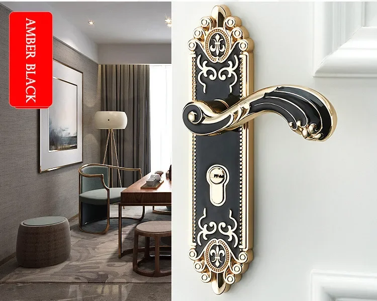 European Style Mute Room Door Lock Handle Fashion Interior Door Knobs Lock Luxurious Anti-Theft Gate Lock Furniture Hardware