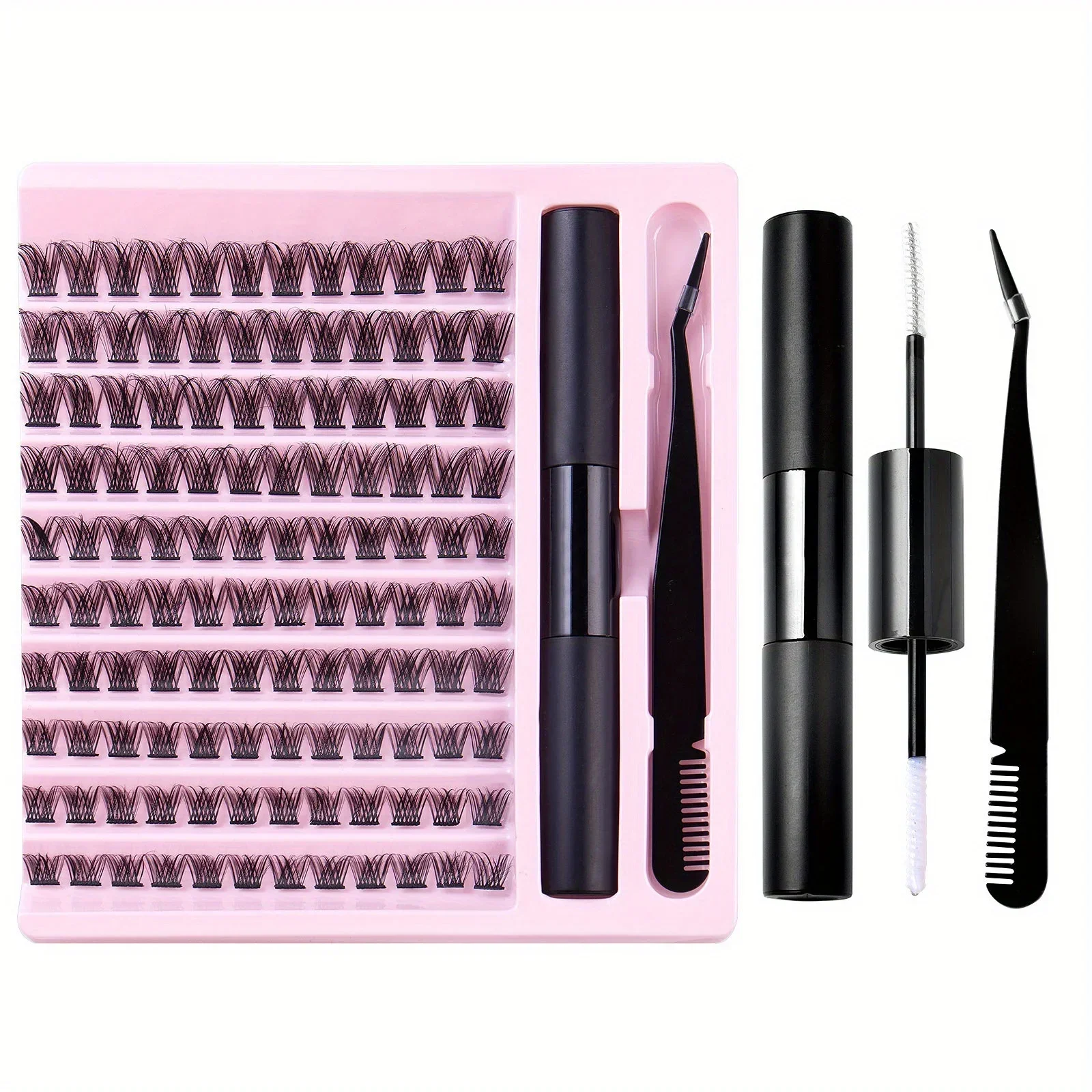 DIY Lash Extension Kit, Lash Clusters With Waterproof Strong Hold Lash Bond And Seal And Eyelash Tweezers Lashes Cluster Kit