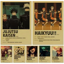 Vintage Anime Poster Art Collection Jujutsu Kaisen Haikyuu Hunter X Hunter MHA Kraft Paper Wall Decor for Home Cuadros and More