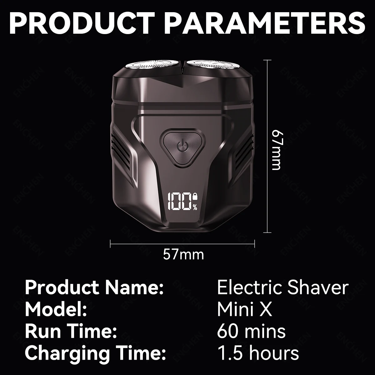 ENCHEN Mini X Rasoio elettrico portatile 100% impermeabile Type-C 1,5 ore ricaricabile con testina magnetica e blocco da viaggio