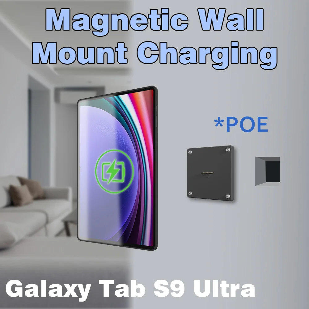 POE Tablet holder for Samsung Galaxy Tab S9 Ultral 14.6 wall charging station Magnetic wireless charging Smart Switch