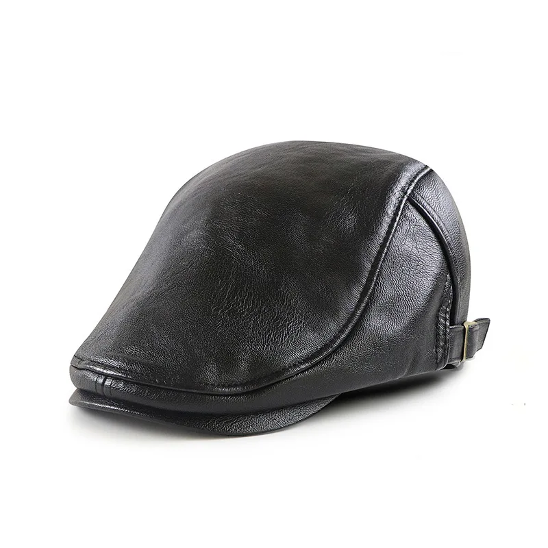 Light Board Pu Leather Advance Hats Simple All-match Men And Women Retro Peaked Cap Fashion Painter Cap Warm Composite Velvet